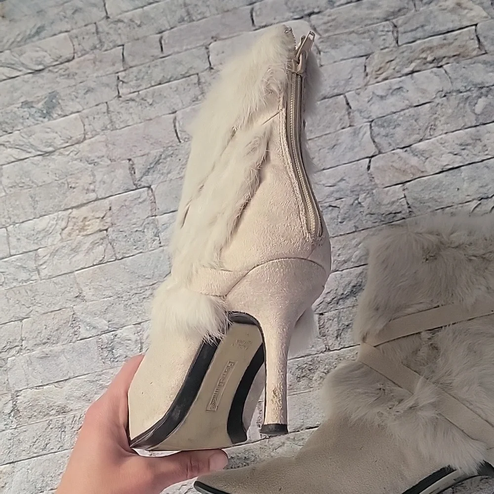 Pierre Dumas 3 Inch Heel Boots with Faux Fur Cream - Picture 7 of 12